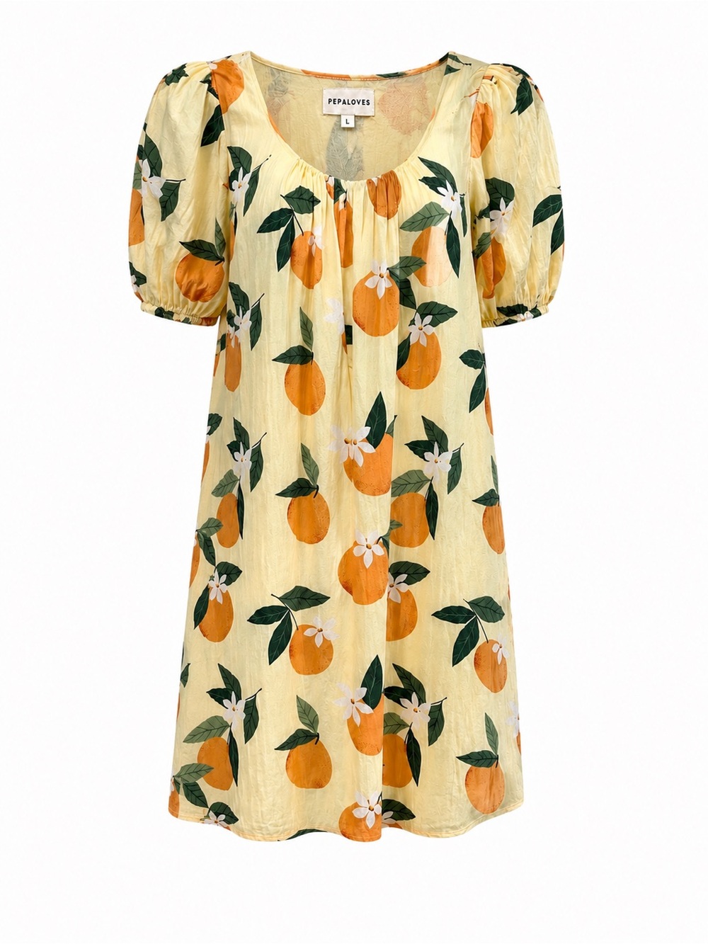 Pepaloves Orange Print Midi Dress Large Puff Sleeve Boho
